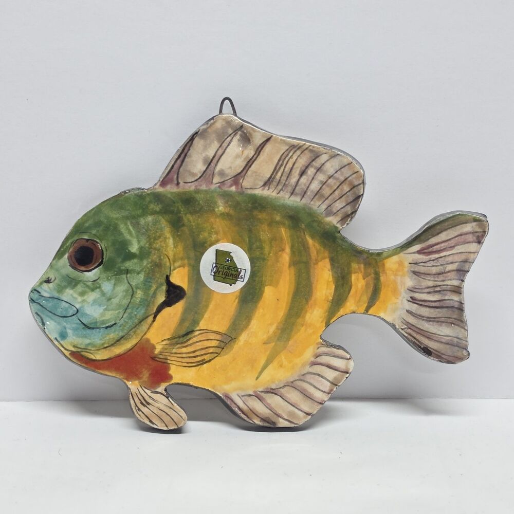 Vintage Signed Bluegill Fish Ceramic Plaque Wall Hanging Studio Pottery Art USA
